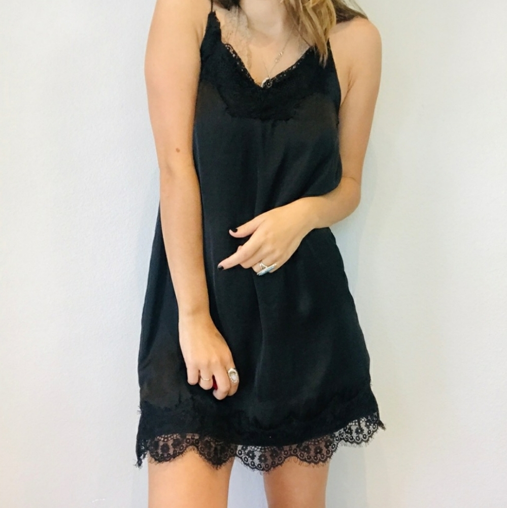 Paper Crane Black Lace Trim Slip Mini Dress